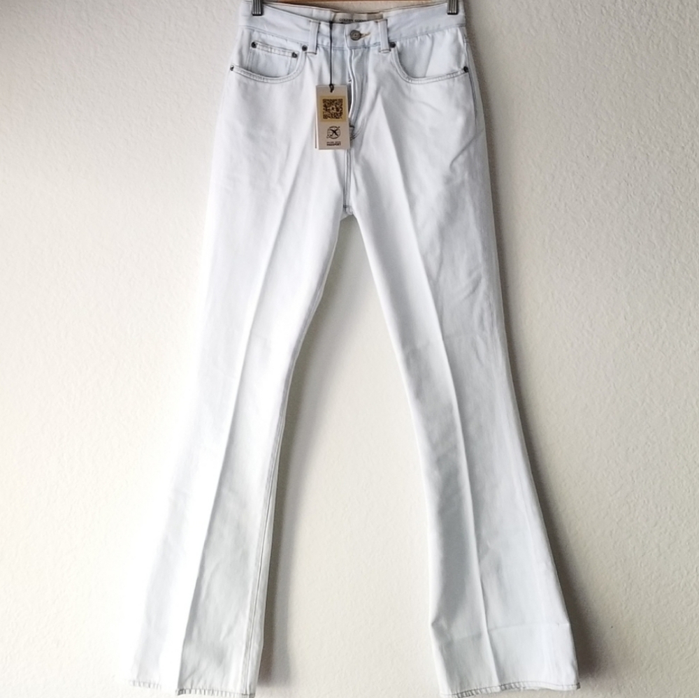 Golden Goose High Rise Boot Cut Jeans Light Wash Bleached Blue Size 26 - Picture 3 of 13